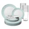 Smarty Had A Party White with Turquoise Blue and Silver Mosaic Rim Round Plastic Wedding Value Set, 720PK 890TBSVS120 - alternate 1